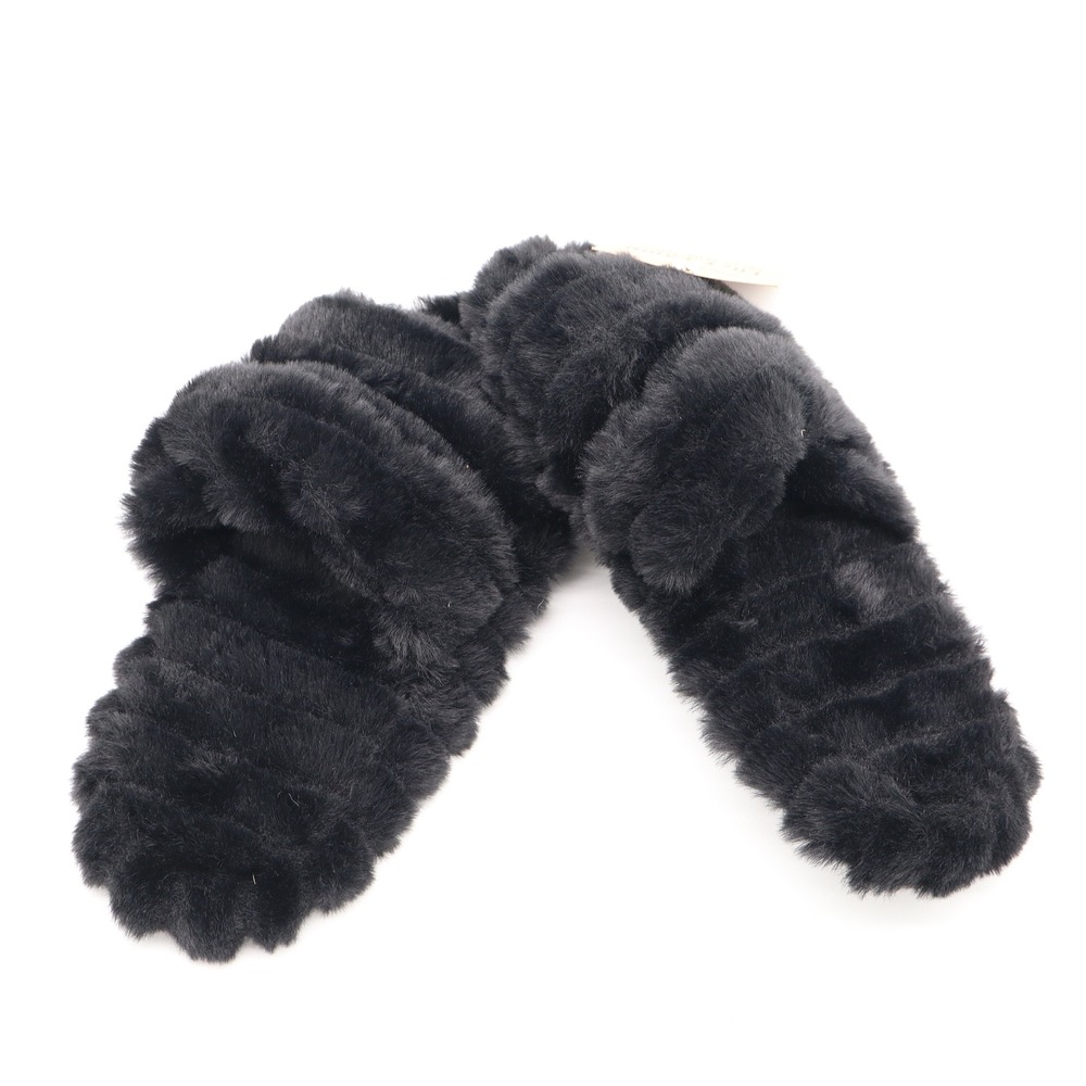 Northeast Outfitters Cozy Cabin Black Fuzzy Slide Slippers Womens Small 4-6 NEW